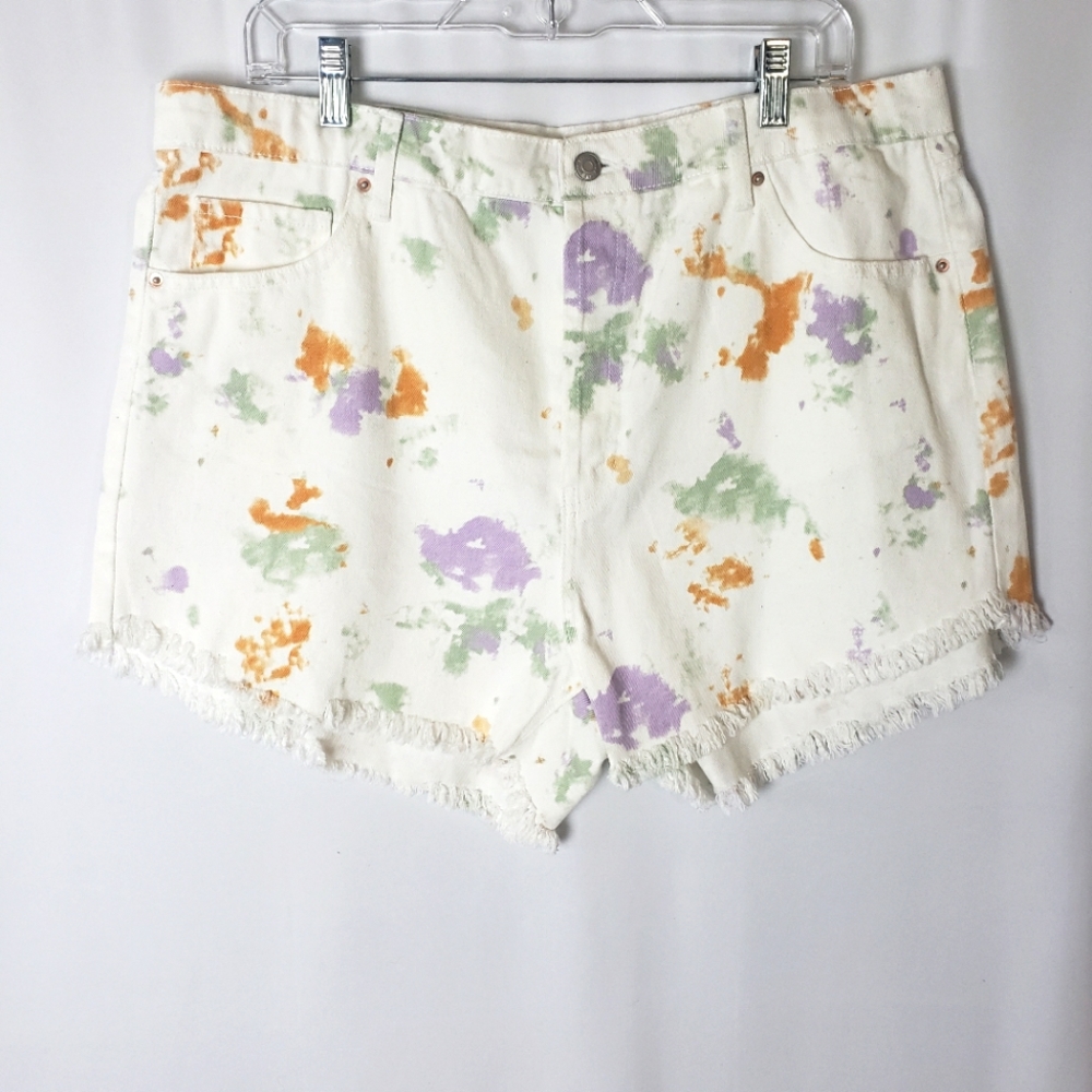 Wild Fable; High Rise; Jean Shorts; White with Flower Pattern; Tie Dye;